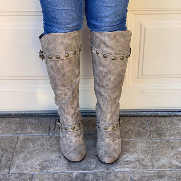 Bombay Buckle Wedge Knee High Boot - Picture 2 of 6